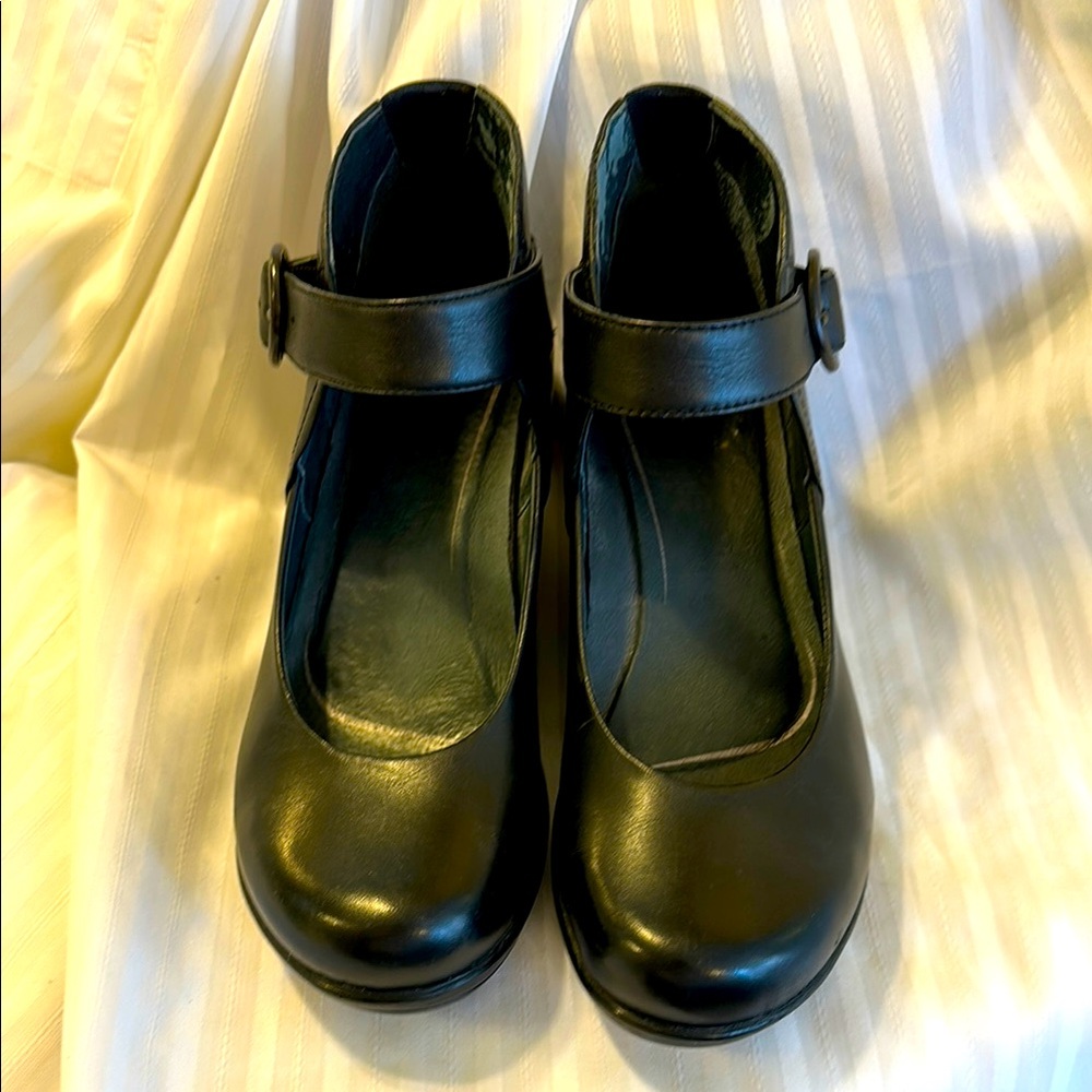 Black Leather Dansko Rebel Mary Jane Wedges